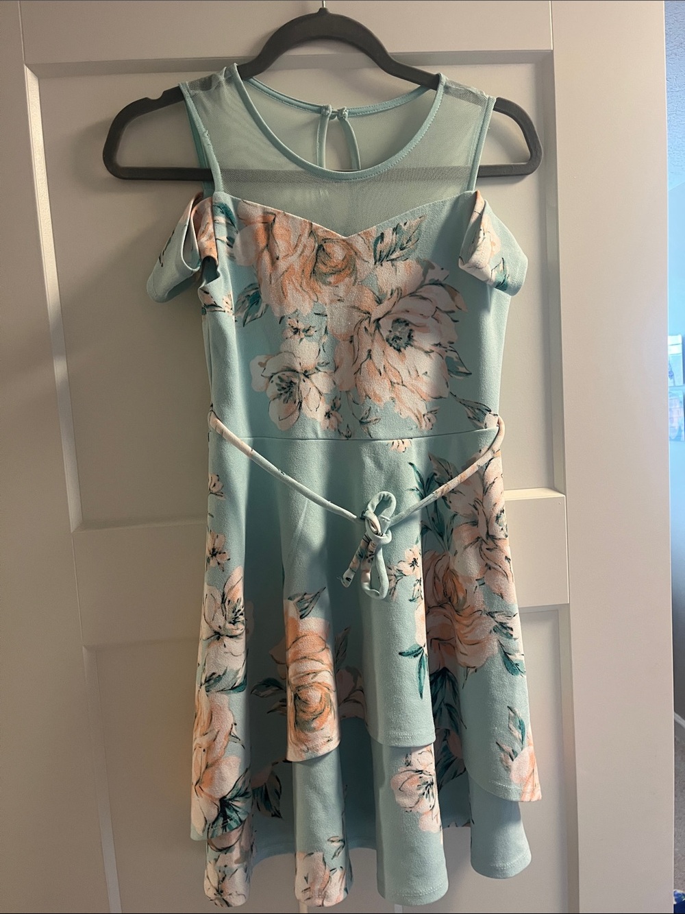 Speechless Light Blue Floral Cold-Shoulder Fit & Flare Dress